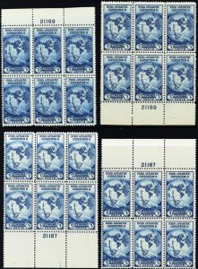 753, Unused NH (NGAI) FOUR Plate Blocks CV $60 - Stuart Katz