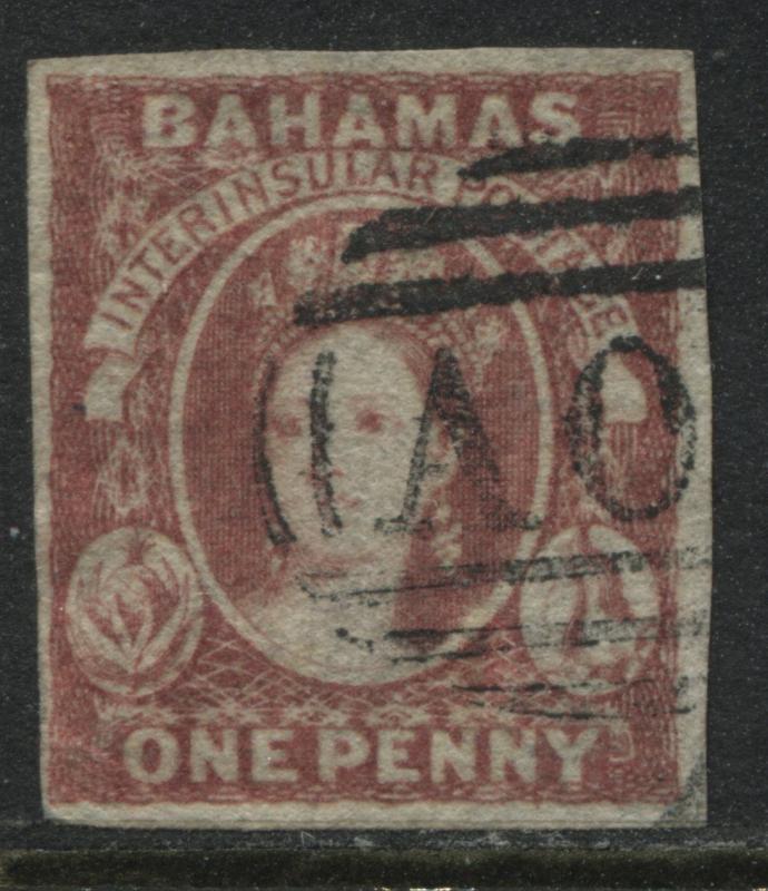 Bahamas QV 1860 1d dull lake imperf on thin paper used