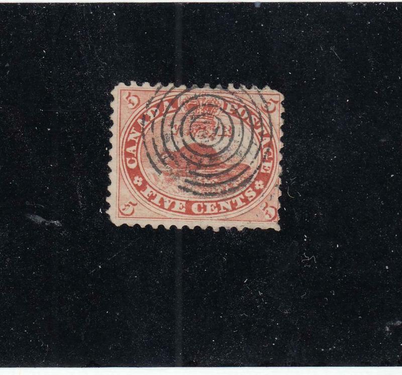 CANADA  # 15  F-USED 15cts  JULY 1859 BEAVER / BULLSEYE CANCEL  CAT VALUE $20