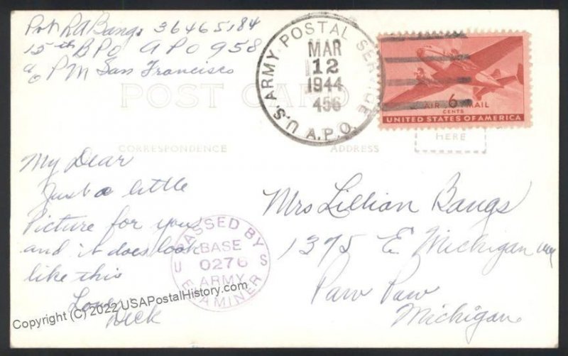 Hawaii USA 1944 WWII APO 456  RPPC Bishop Street 109076