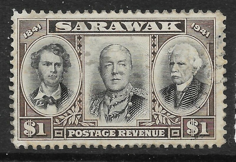 SARAWAK SG149 1946 CENTENARY $1 BLACK & SEPIA USED