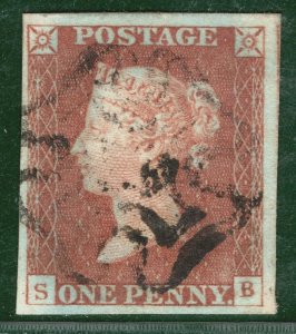 GB QV 1841 Penny Red Large Stamp 1d (SB) Maltese Cross MX Used {samwells}RED119