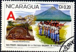 Illiteracy, Armadillo, Volcanos, Nicaragua stamp used
