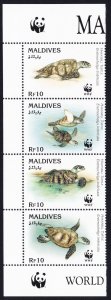 Maldives WWF Hawksbill Turtle strip of 4v WWF Logo 1995 MNH SC#2092 a-d