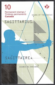 Canada #2457a P Signs of the Zodiac - Sagittarius (2013). Booklet of 10. MNH