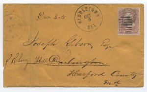 1860s Middletown DE #65 cover due 3 forwarded [S.3307]