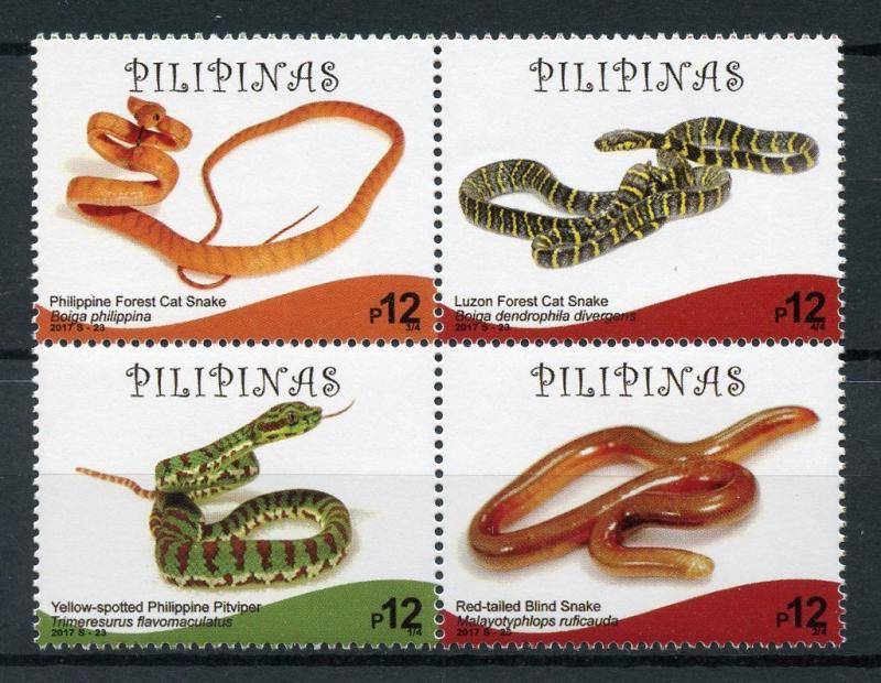 Philippines 2017 MNH Endemic Snakes Cat Snake Viper 4v Block Reptiles Stamps