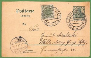 P0912 - GERMANY - POSTAL HISTORY - STATIONERY CARD added AUSTRIAN STAMP Trutnov-