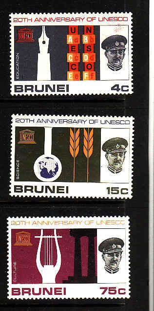 D3-Brunei-Scott#128-30-Unused hinged set-Unesco1966-Omnibus