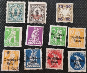 Germany, Bavaria, 1920 Mix of 11 post WW I issues, 5pf-2 1/2 M, SCV$8.00