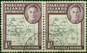 Falkland Island Dep 1946 1s Black & Purple SGG8a 'Gap in 80th Parallel' V.F.U...