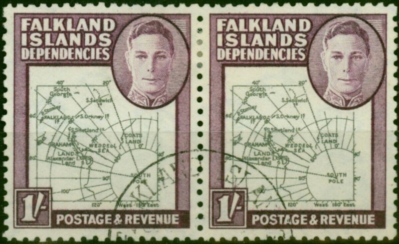 Falkland Island Dep 1946 1s Black & Purple SGG8a 'Gap in 80th Parallel' V.F.U...