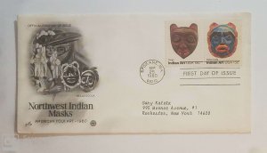 US, FDC  NORTHWET INDIAN MASK , BELLA COOLA 1980 SPOKANE  W.A.