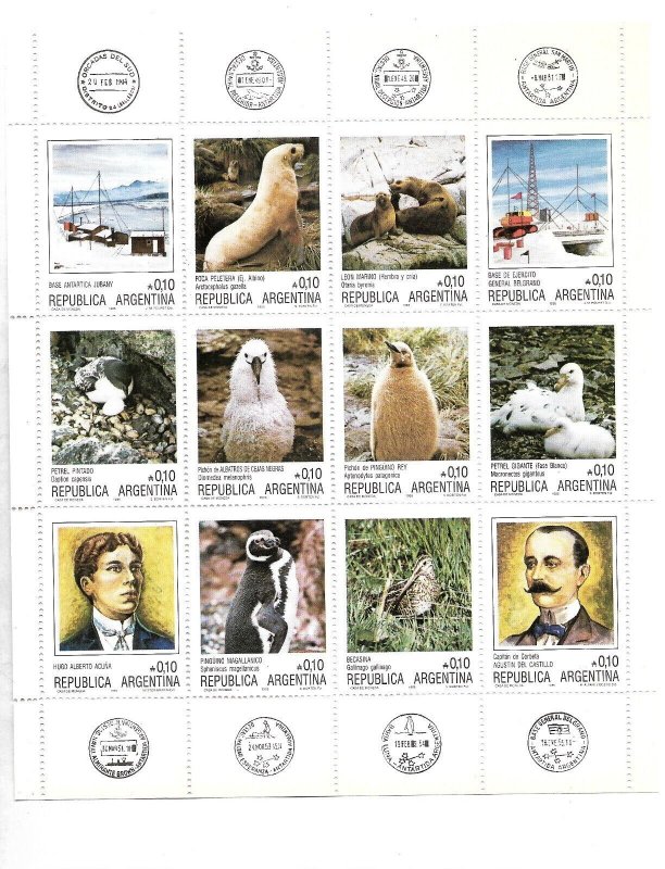 ARGENTINA 1986 ANTARCTIC INVESTIGATION FAUNA BASES SHEET OF 12 VALUES MINT NH