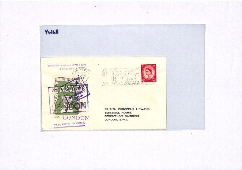 GB QEII Channel Islands *GUERNSEY TOWN* Air Mail Cover 9d BEA London 1954 YW68