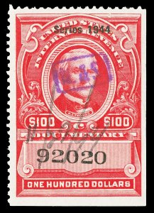 Scott R408 1944 $100.00 Dated Red Documentary Revenue Used VF