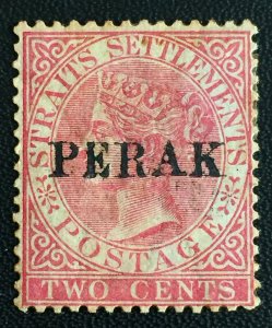 Malaya 1884 Perak opt Straits Settlements QV 2c Narrow E MH SG#18 M3278