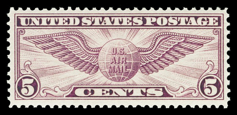 Scott C12 1928 5c Globe Airmail Flat Plate Issue Mint F-VF OG NH Cat $17.50