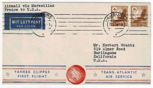 Germany 1939 Hamburg cancel on Yankee Clipper first flight cover to the U.S.