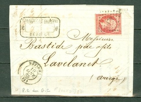 FRANCE 1865 NICE  RAIL POSTAL CACHET on LETTER SHEET...#28