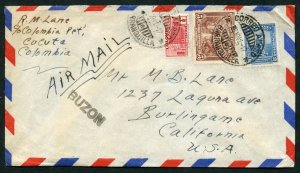 Colombia 1941 Hotel del Prado Barranquilla Airmail Cover  Burlingame Cal