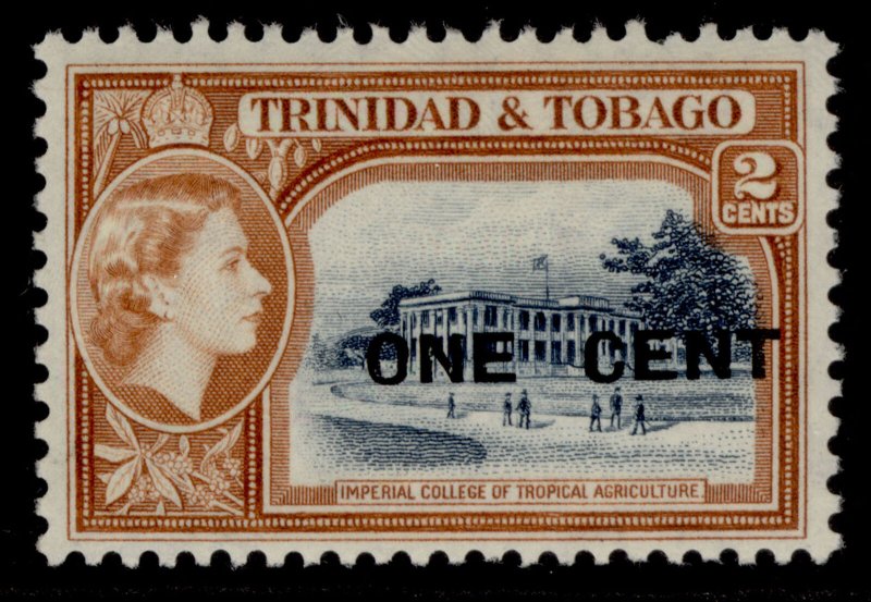 TRINIDAD & TOBAGO QEII SG280, 1c on 2c indigo & orange-brown, NH MINT.