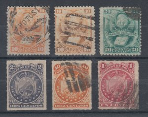 Bolivia Sc 21/27 used 1878-1887 issues, 6 different F-VF