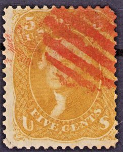 US #67 5 Cent Buff Red Cancel 1861