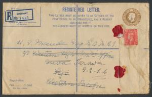 Registered Envelope  Historical mail Guernsey to Suva then Tarawa 1945/46 Let...