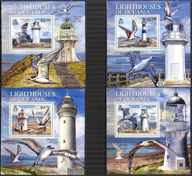 Solomon Islands 2012 Lighthouses Birds 4 S/S MNH