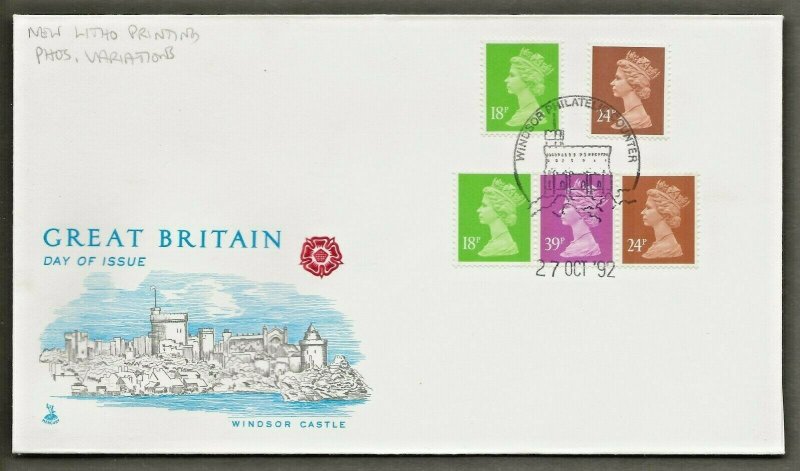 27/10/1992 18p,18p,24p,24p+39p CHANGED DEFINITIVES EX TOLKIEN BOOK FDC