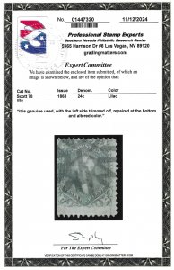 Scott # 78 Lot E536 24c Washington lilac PSE Certificate   Used