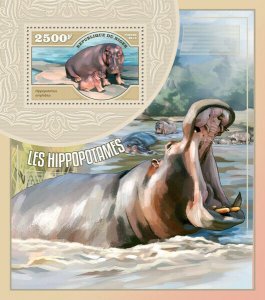 Wild Animals Hippopotamus Stamps Niger 2014 MNH Hippos Fauna 1v S/S