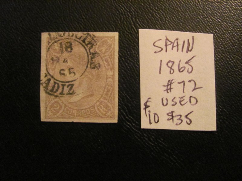SPAIN 1865 USED SC 72 VF  $35 (152) NEW EUROPEAN STAMPS