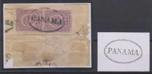 COLOMBIA 1883 USED IN PANAMA Sc 120 PAIR ON PIECE USED BY OVAL PANAMA CANCEL 