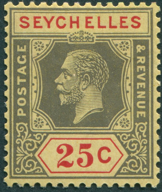 Seychelles 1925 25c black & red on pale yellow paper SG114 unused