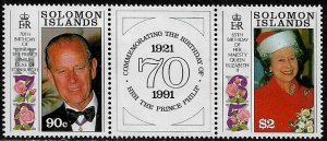 Solomon Is #689a MNH Pair Plus label - Elizabeth and Philip Birthdays (b)