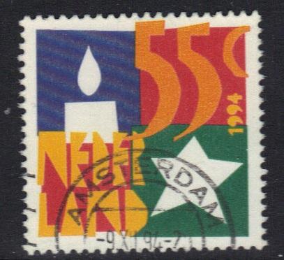 Netherlands   #872  used  1994  Christmas candle and star  55c