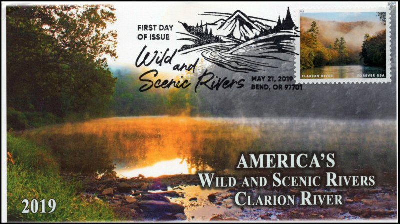 19-105, 2019, Wild and Scenic Rivers, Pictorial Postmark, FDC, Clarion River