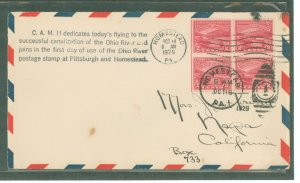 US 681 1929 2c Ohio River Canalization (block of four) on an addressed first day cover with a Homestead, PA cancel and a C.A.M.