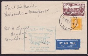 NEW ZEALAND 1932 West Coast survey flight cover Hokitika to Westport........2384