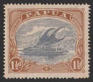 PAPUA 1916 Lakatoi 1½d bright blue & brown, variety 'POSTACE' at right.