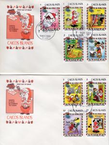 Caicos Islands 1983 DISNEY CHARACTERS Set (9) + S/S Official FDC (3)