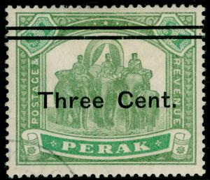 MALAYSIA - Perak SG86, 3c on $1 green & pale green, FINE USED. Cat £150.