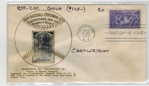 1939 BASEBALL CENTENNIAL CROSBY PHOTO CACHET 855-20C ALEXANDER CARTWRIGHT $125