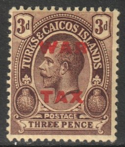 Turks Caicos Scott MR9 - SG148, 1919 War Tax 3d MH*