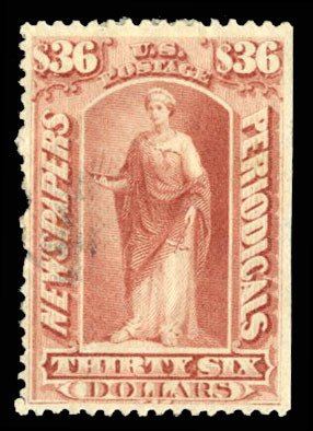 United States, Newspaper Stamps #PR79 Cat$350, 1879 $36 Indian Red, used, nat...