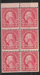 Booklet Pane - Scott #554c 2c Carmine, Bklt. pane of 6, F VF MNH