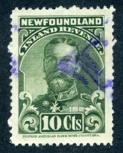 R17, NSSC, p.12 - Used - 1910 George V - 10c green - Inland Revenue - Newfoun