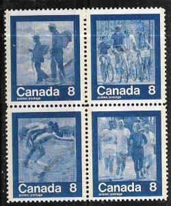 Canada  #632a  8c Keeping Fit   Block  of 4 (MNH) CV $1.60